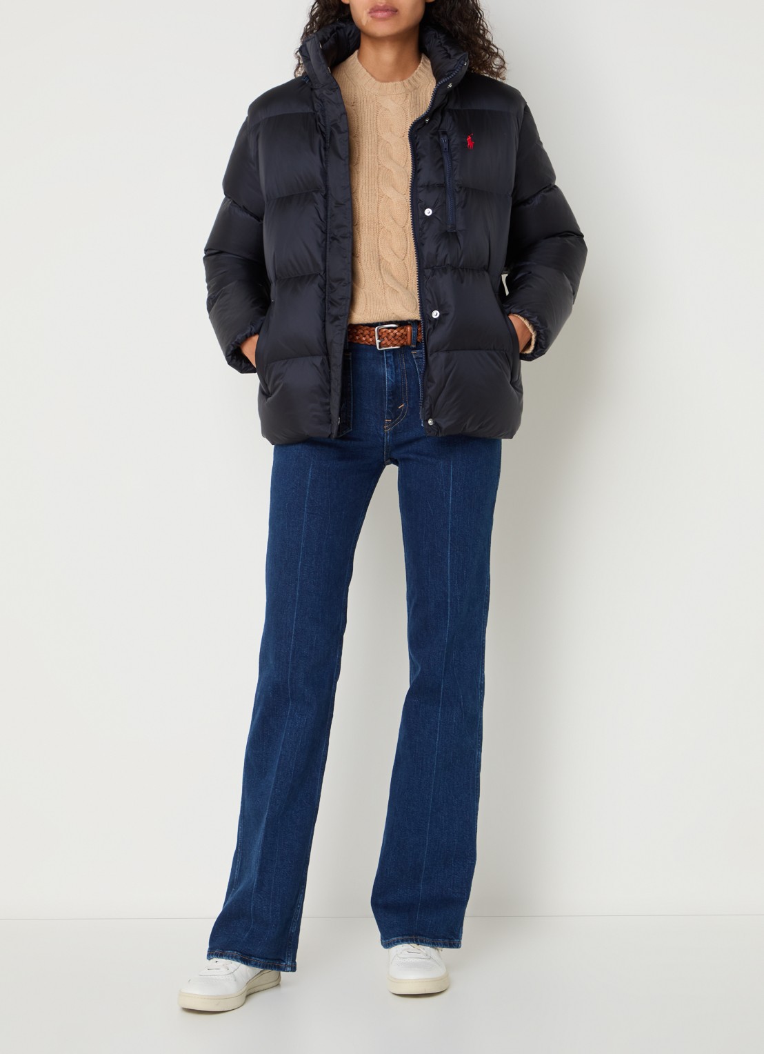 Ralph Lauren Puffer jack met donsvulling en afneembare capuchon - voorkant 2 donkerblauw