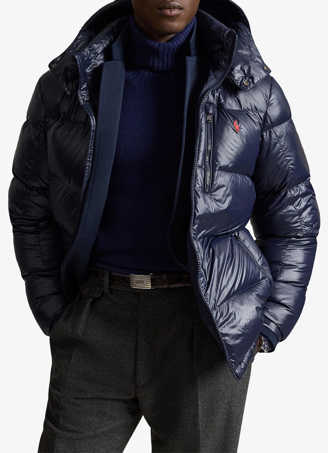 Ralph Lauren Puffer jack met donsvulling en capuchon - voorkant 2 collection navy glossy / donkerblauw