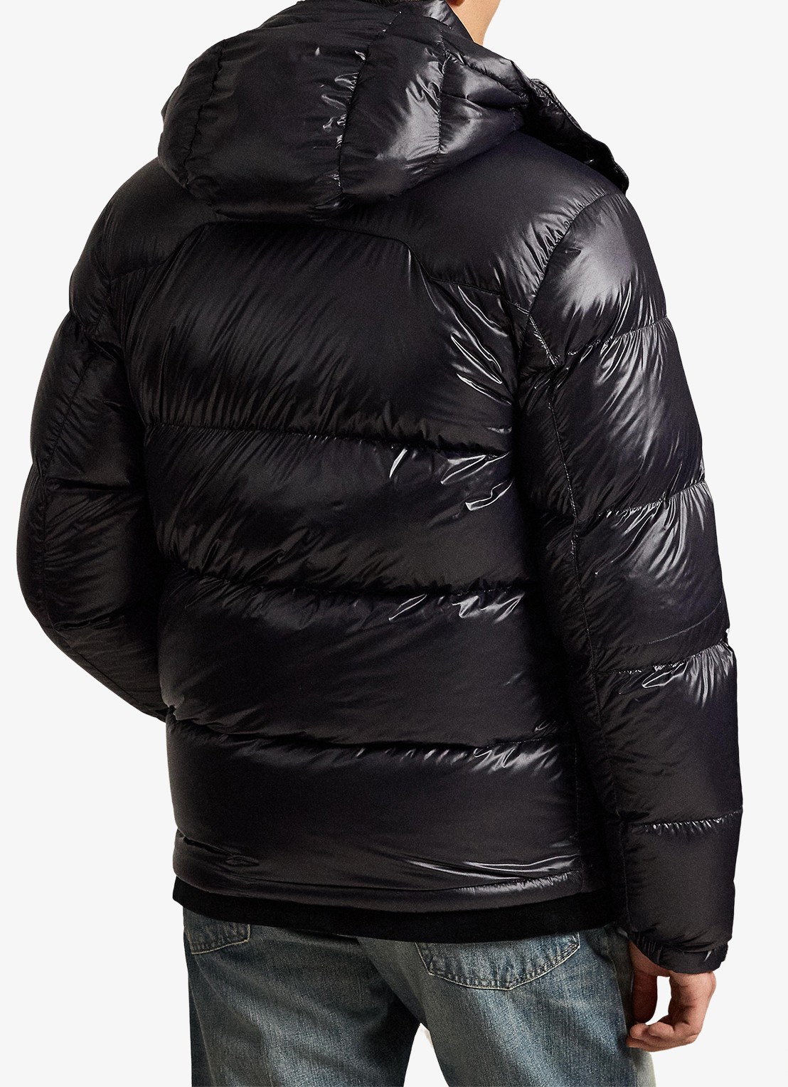 Ralph Lauren Puffer jack met donsvulling en capuchon - achterkant polo black glossy / zwart