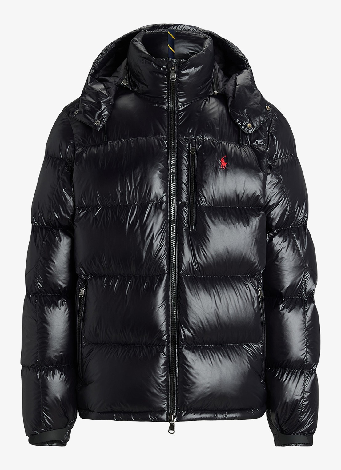 Ralph Lauren Puffer jack met donsvulling en capuchon - voorkant 4 polo black glossy / zwart