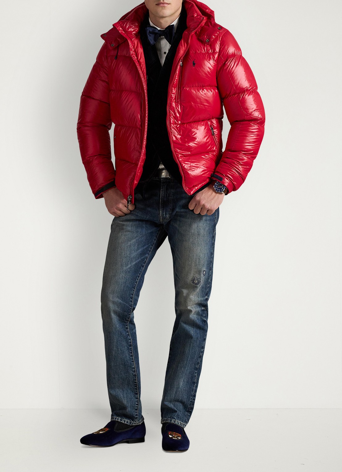 Ralph Lauren Puffer jack met donsvulling en capuchon - voorkant 3 red glossy / rood