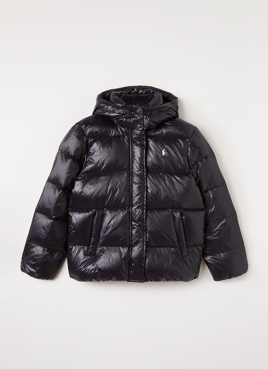 Ralph Lauren Puffer jack met logoborduring - voorkant zwart