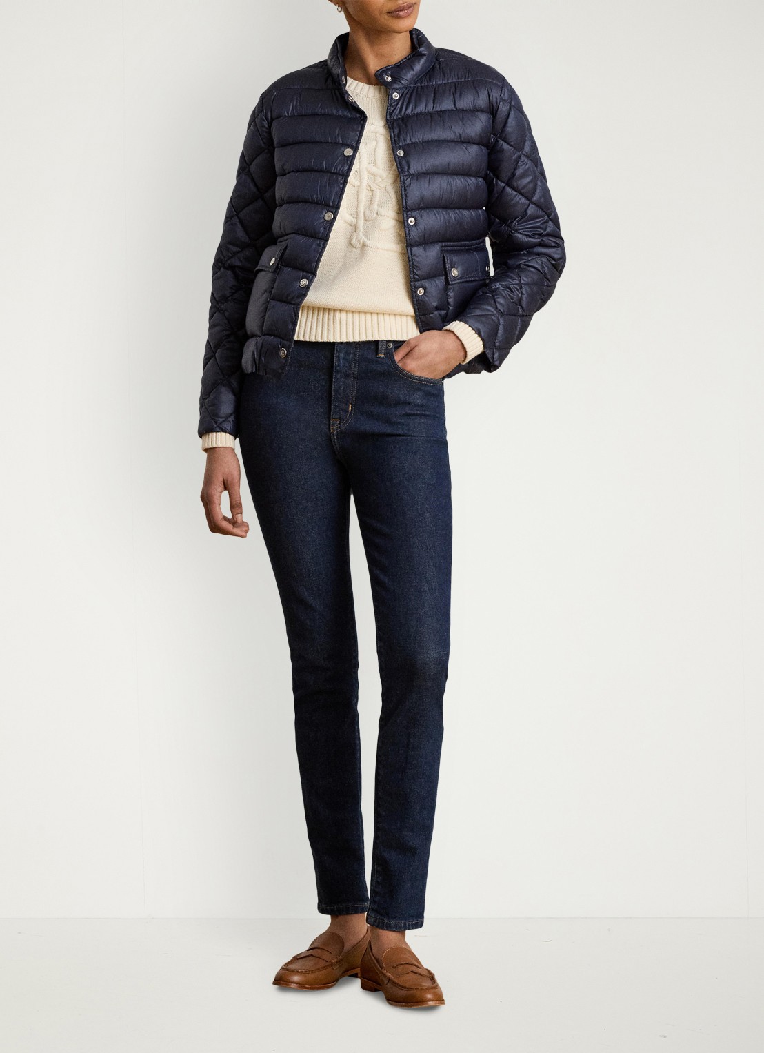 Ralph Lauren Puffer jack met opgestikte zakken - voorkant 2 blauw