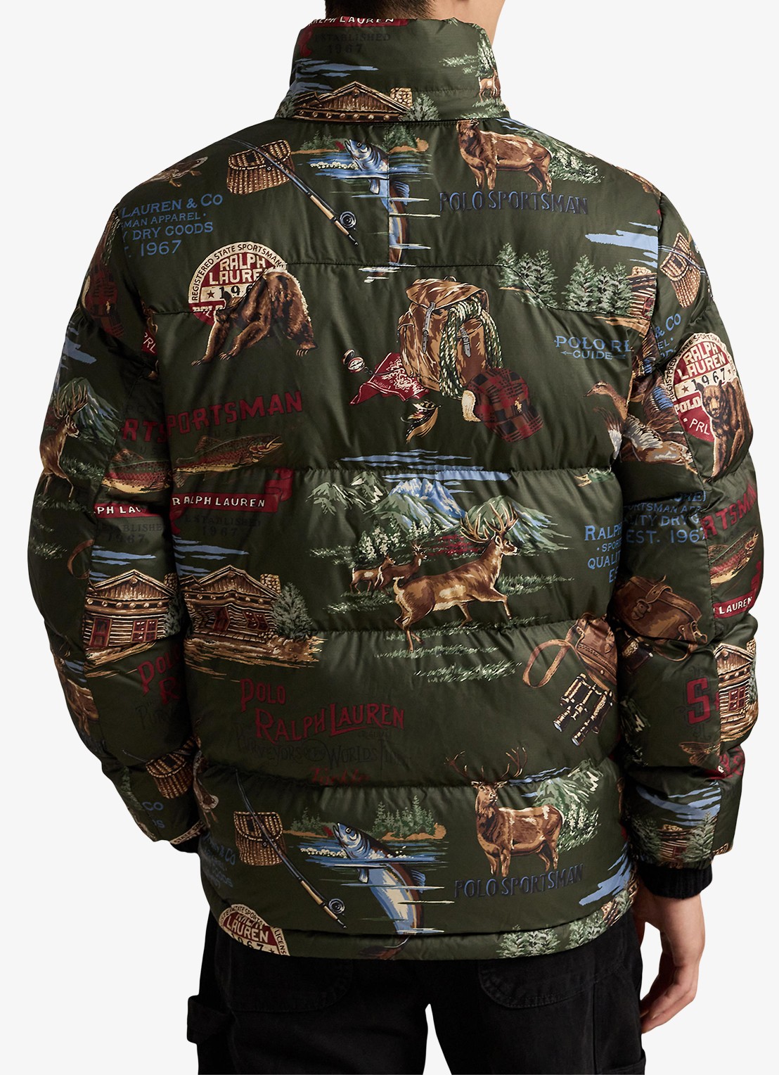Ralph Lauren Puffer jack met print - achterkant outdoorsman convo / legergroen