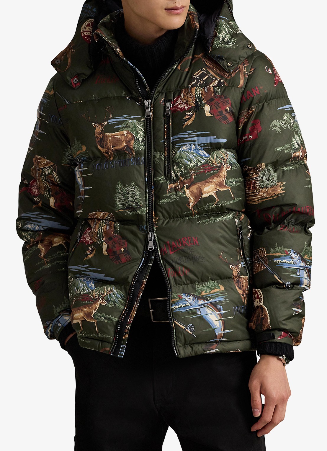 Ralph Lauren Puffer jack met print - voorkant 2 outdoorsman convo / legergroen