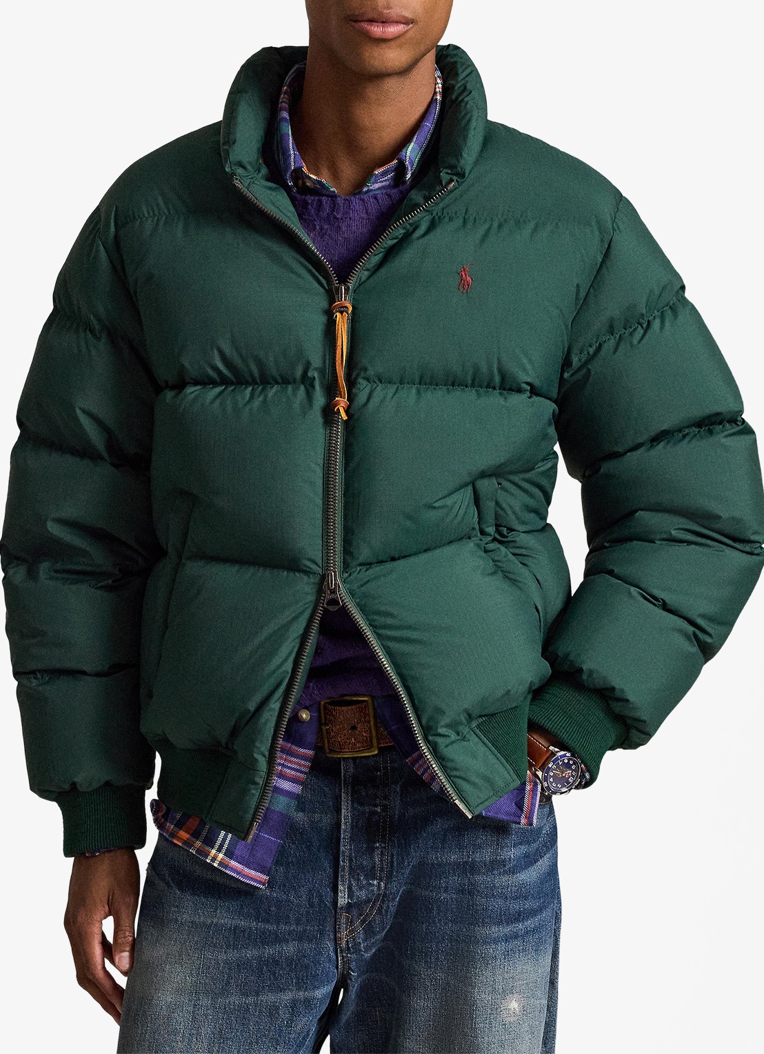 Ralph Lauren Puffer jack met steekzakken en logo - voorkant 2 moss agate / mosgroen
