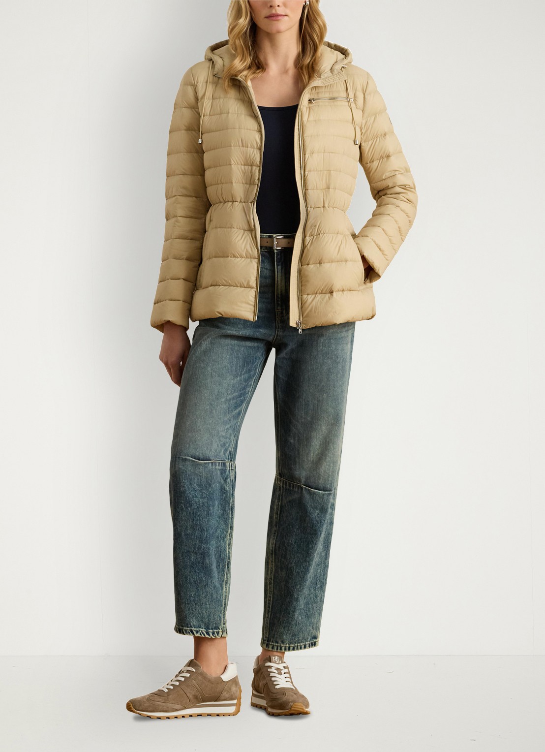 Ralph Lauren Puffer jas met donsvulling en steekzakken - voorkant 5 birch tan / beige