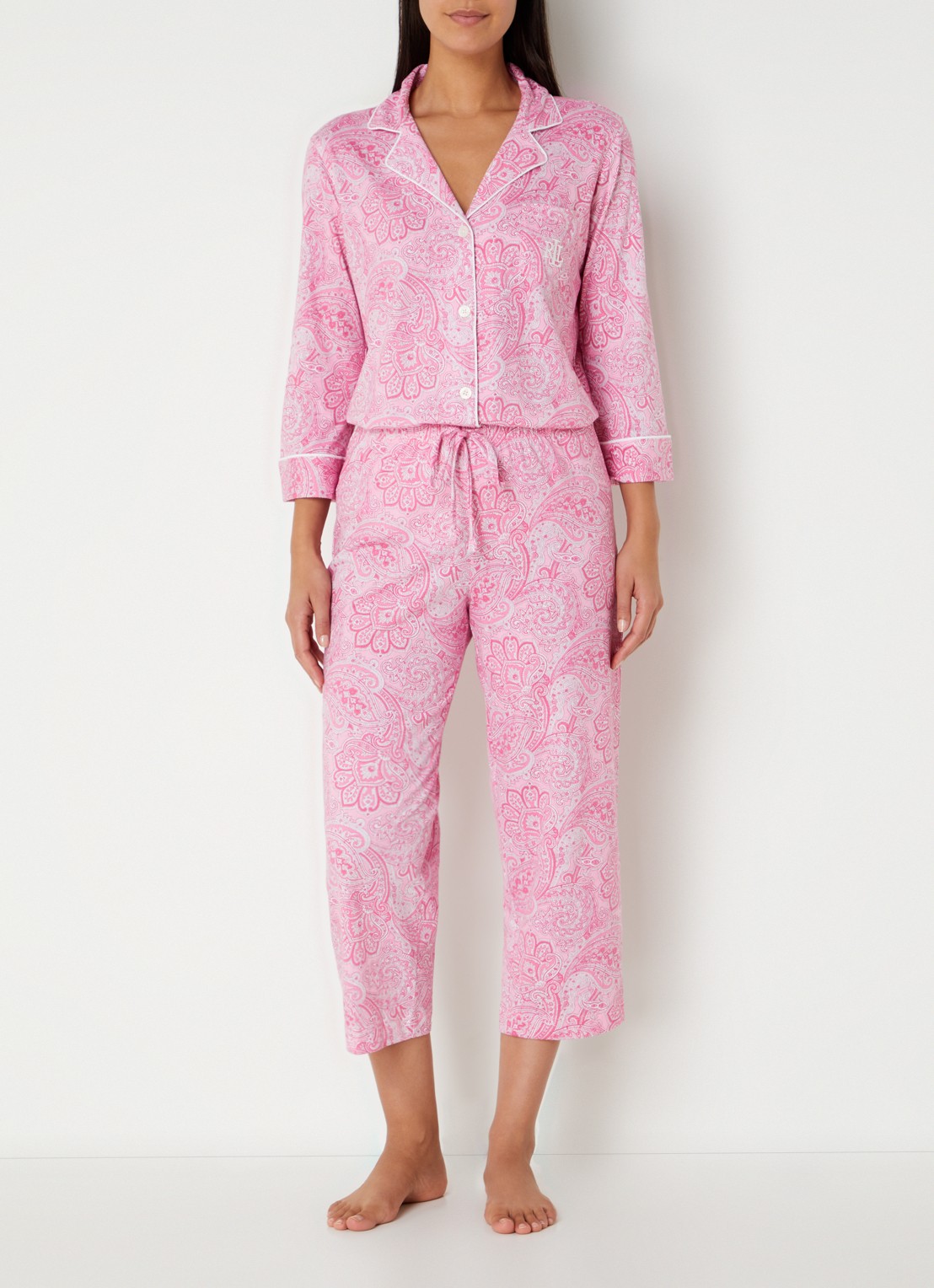 Ralph Lauren Pyamaset met paisley desson met logoborduring - voorkant 2 lichtroze