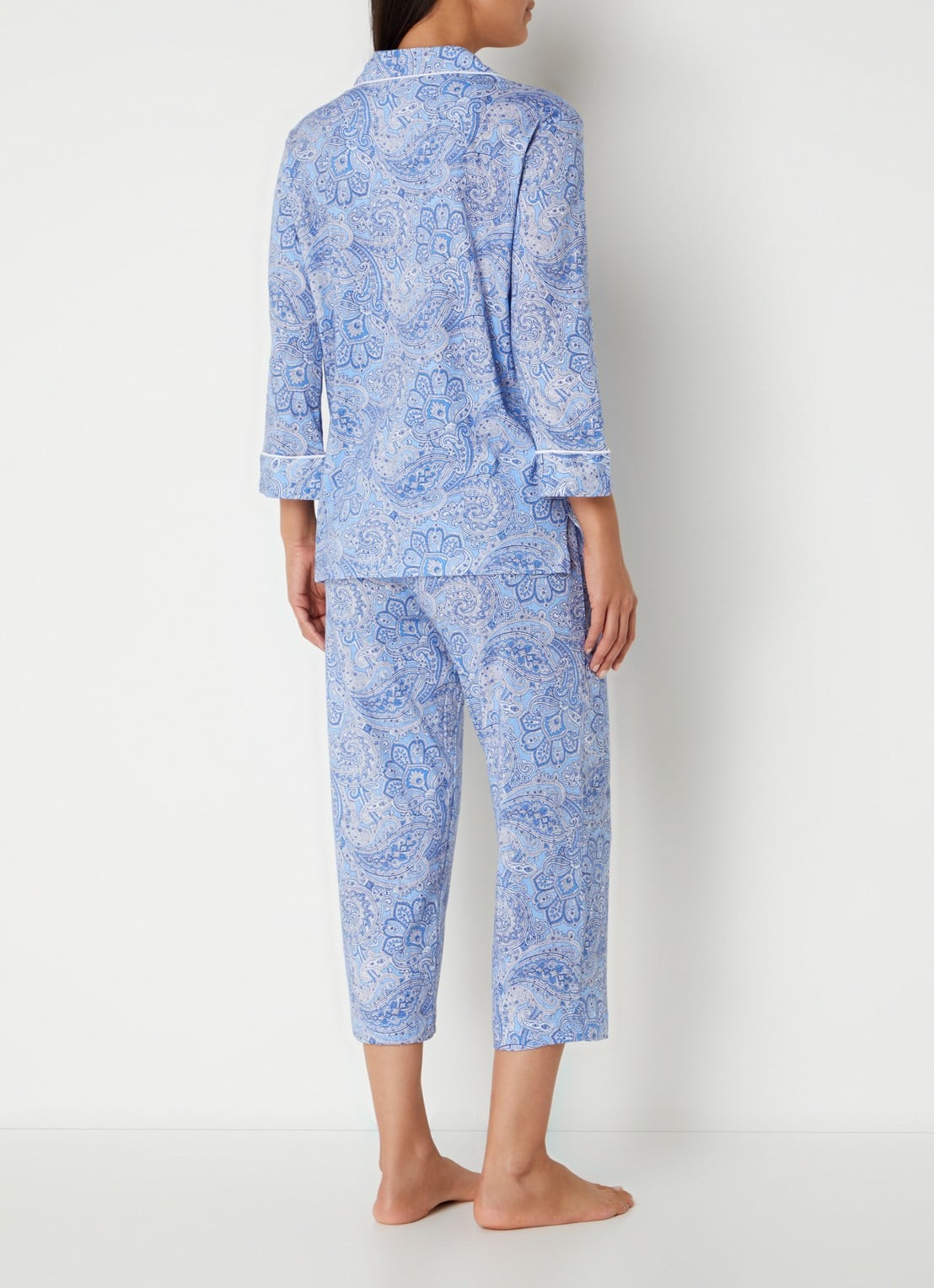 Ralph Lauren Pyamaset met paisley desson met logoborduring - achterkant lichtblauw