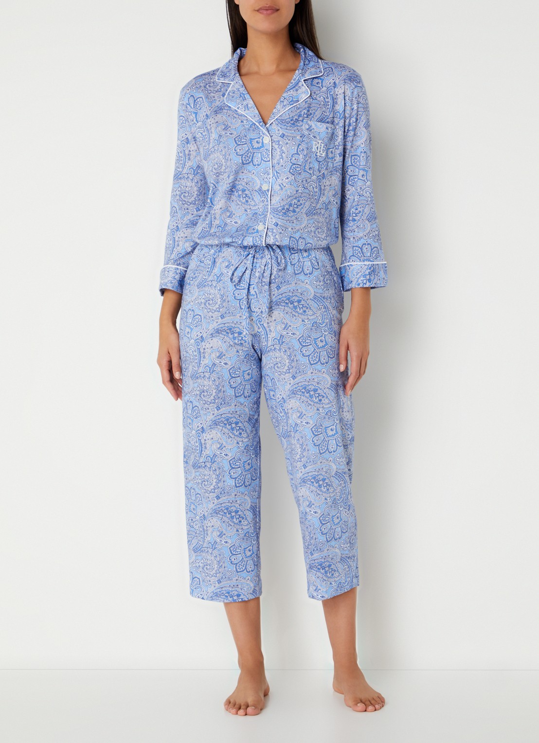 Ralph Lauren Pyamaset met paisley desson met logoborduring - voorkant 4 lichtblauw