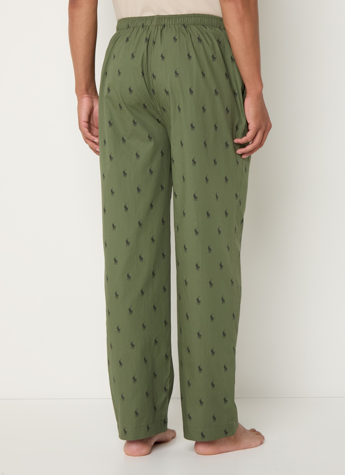 Ralph Lauren Pyjamabroek met logoprint en steekzakken - achterkant legergroen