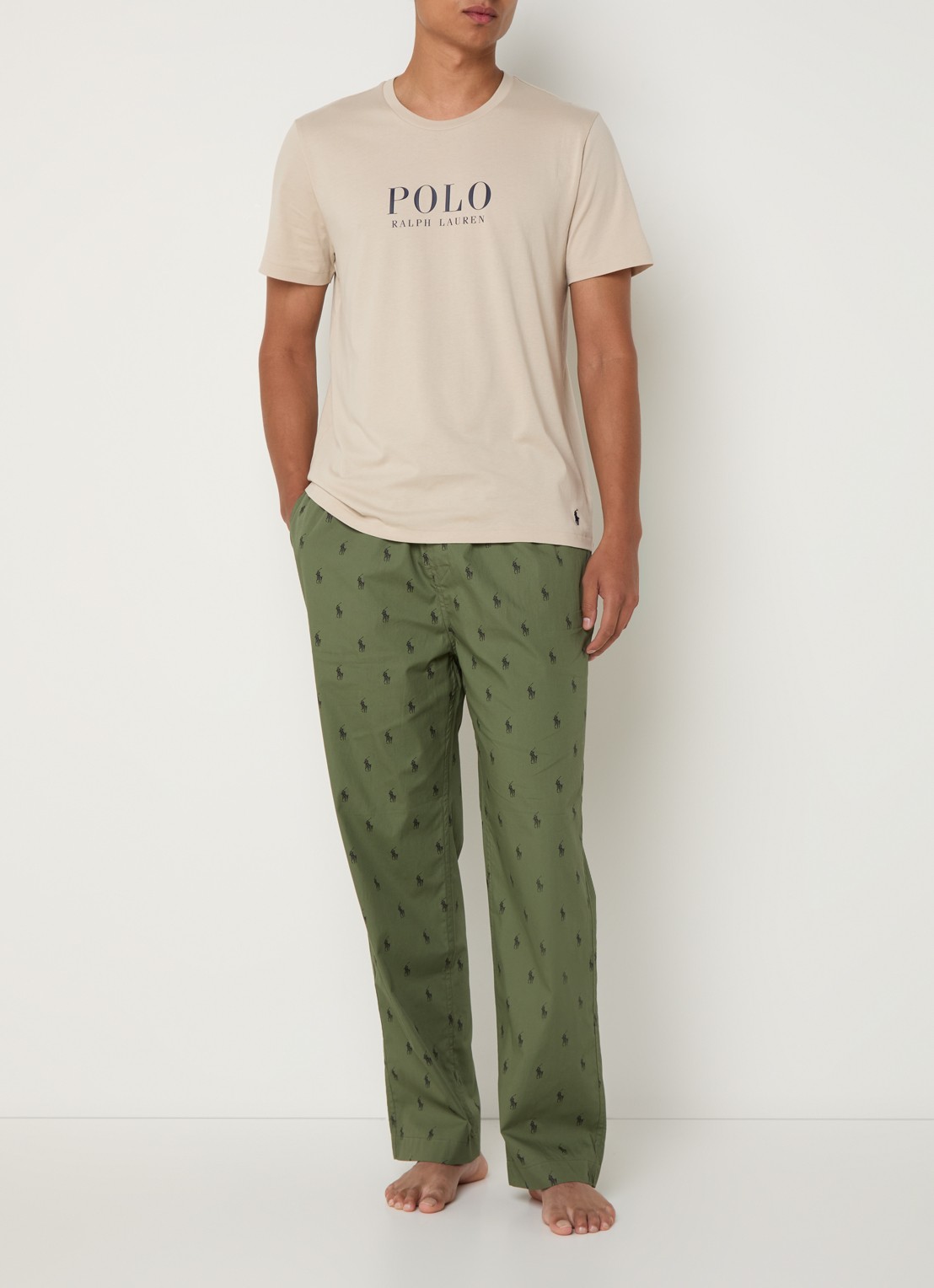 Ralph Lauren Pyjamabroek met logoprint en steekzakken - voorkant 3 legergroen