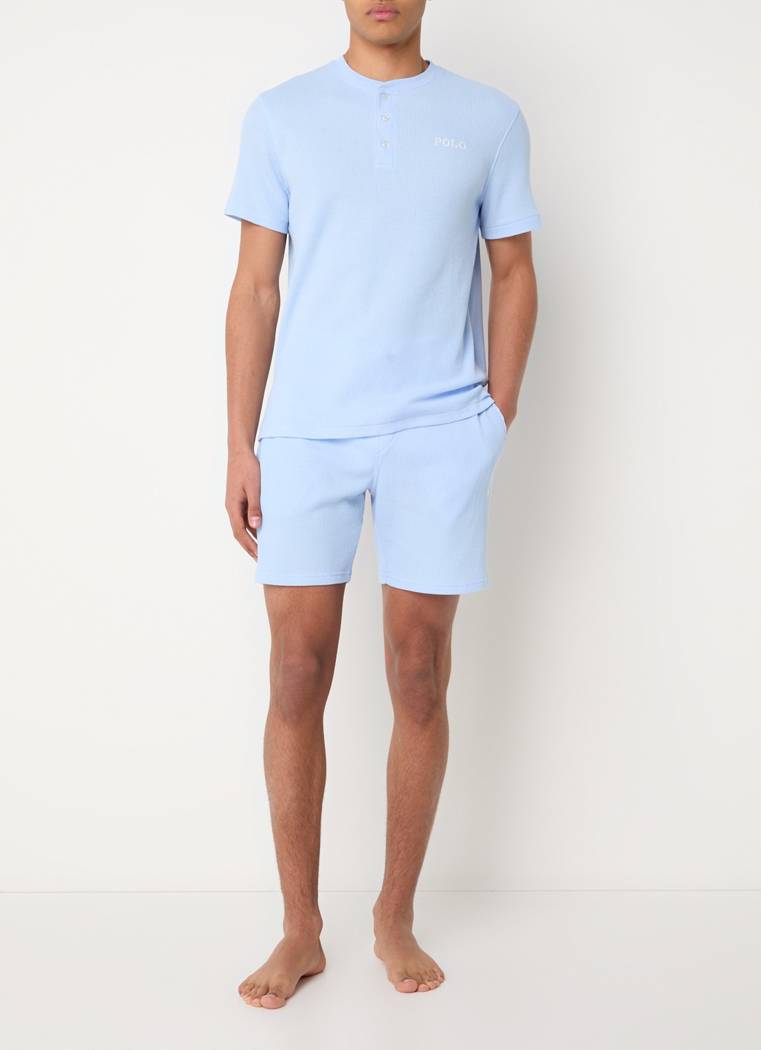 Ralph Lauren Pyjamashorts met structuur - voorkant 2 lichtblauw
