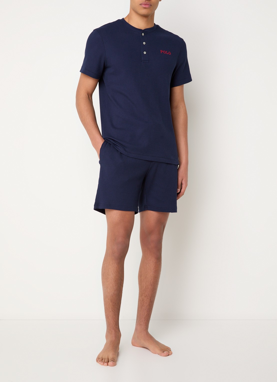 Ralph Lauren Pyjamashorts met structuur - voorkant 2 donkerblauw