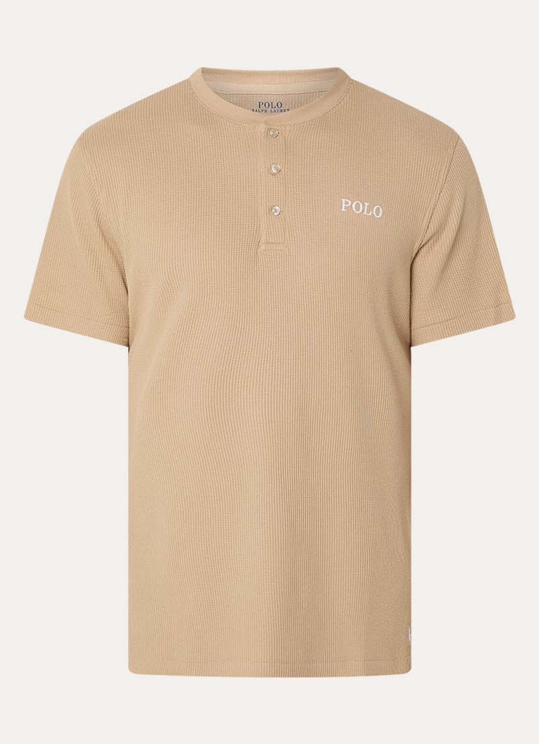 Ralph Lauren Pyjamatop met structuur - voorkant camel