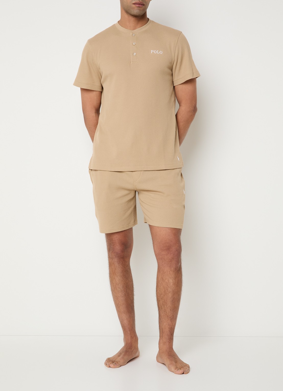 Ralph Lauren Pyjamatop met structuur - voorkant 2 camel