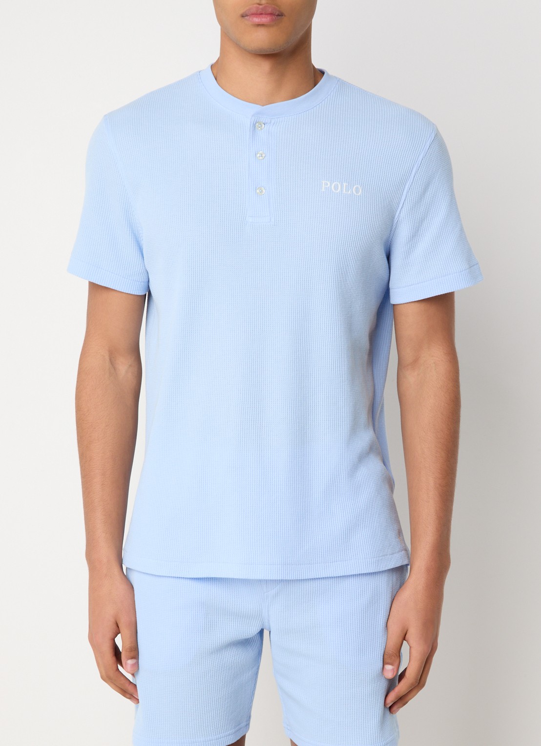 Ralph Lauren Pyjamatop met structuur - detail lichtblauw