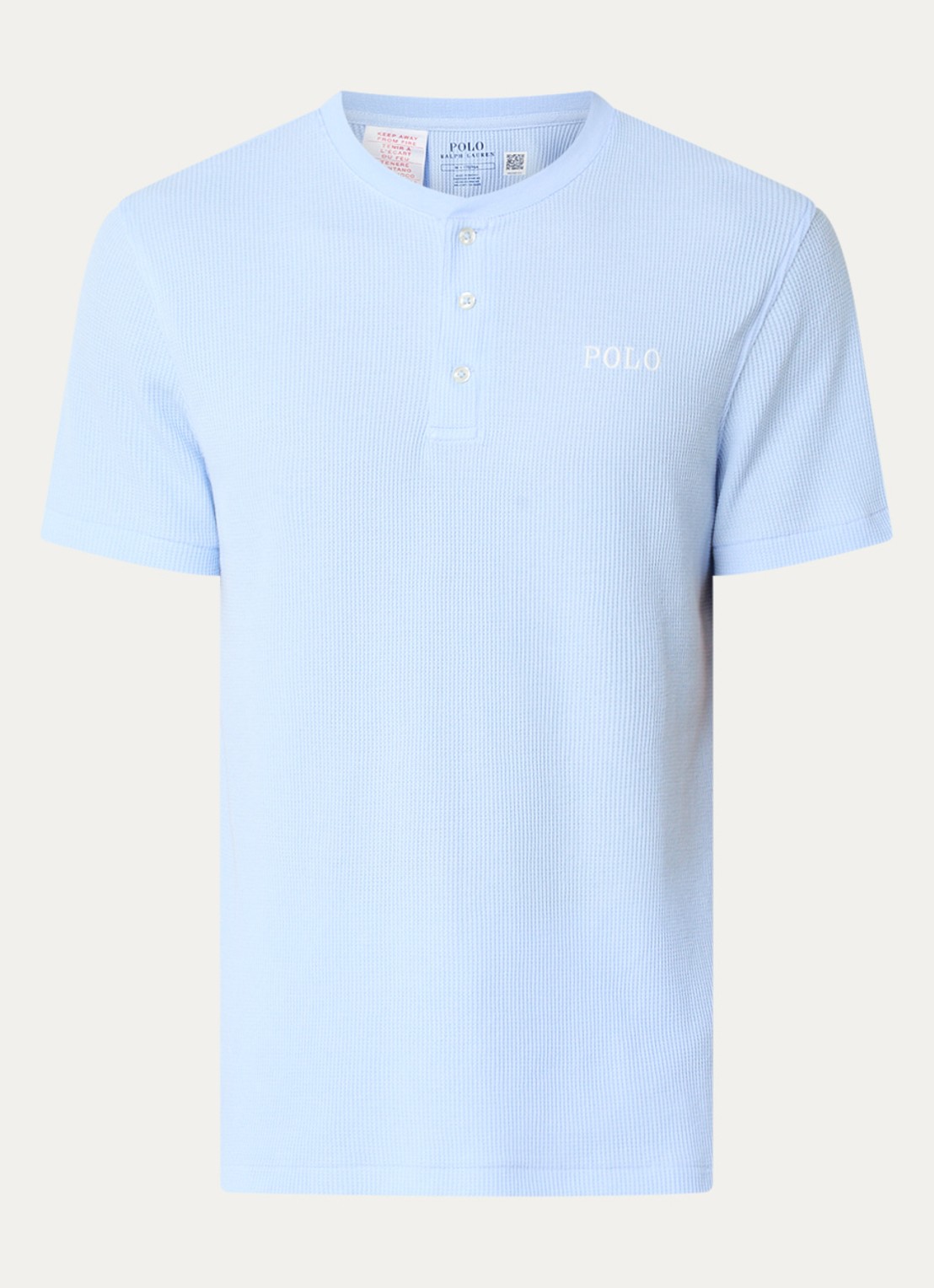 Ralph Lauren Pyjamatop met structuur - voorkant 3 lichtblauw