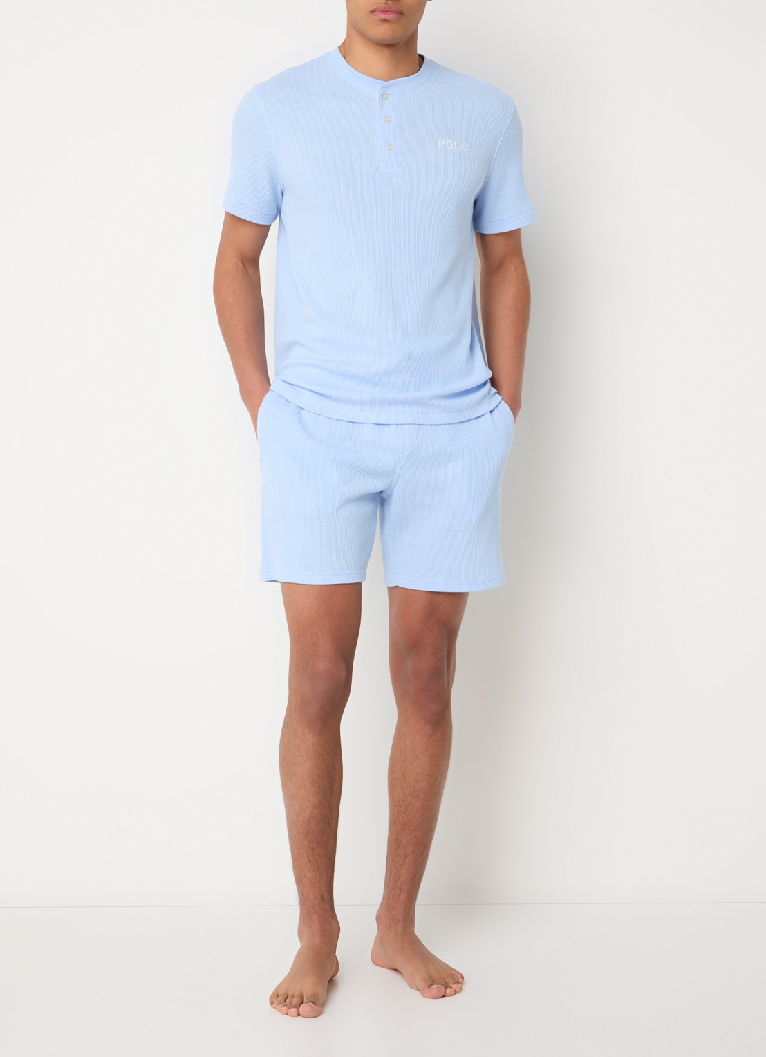 Ralph Lauren Pyjamatop met structuur - voorkant 4 lichtblauw
