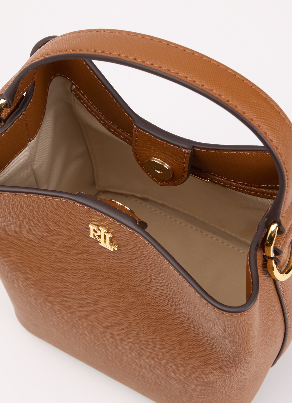 Ralph Lauren Reese handtas van leer met afneembare schouderriem  - detail 2 roodbruin
