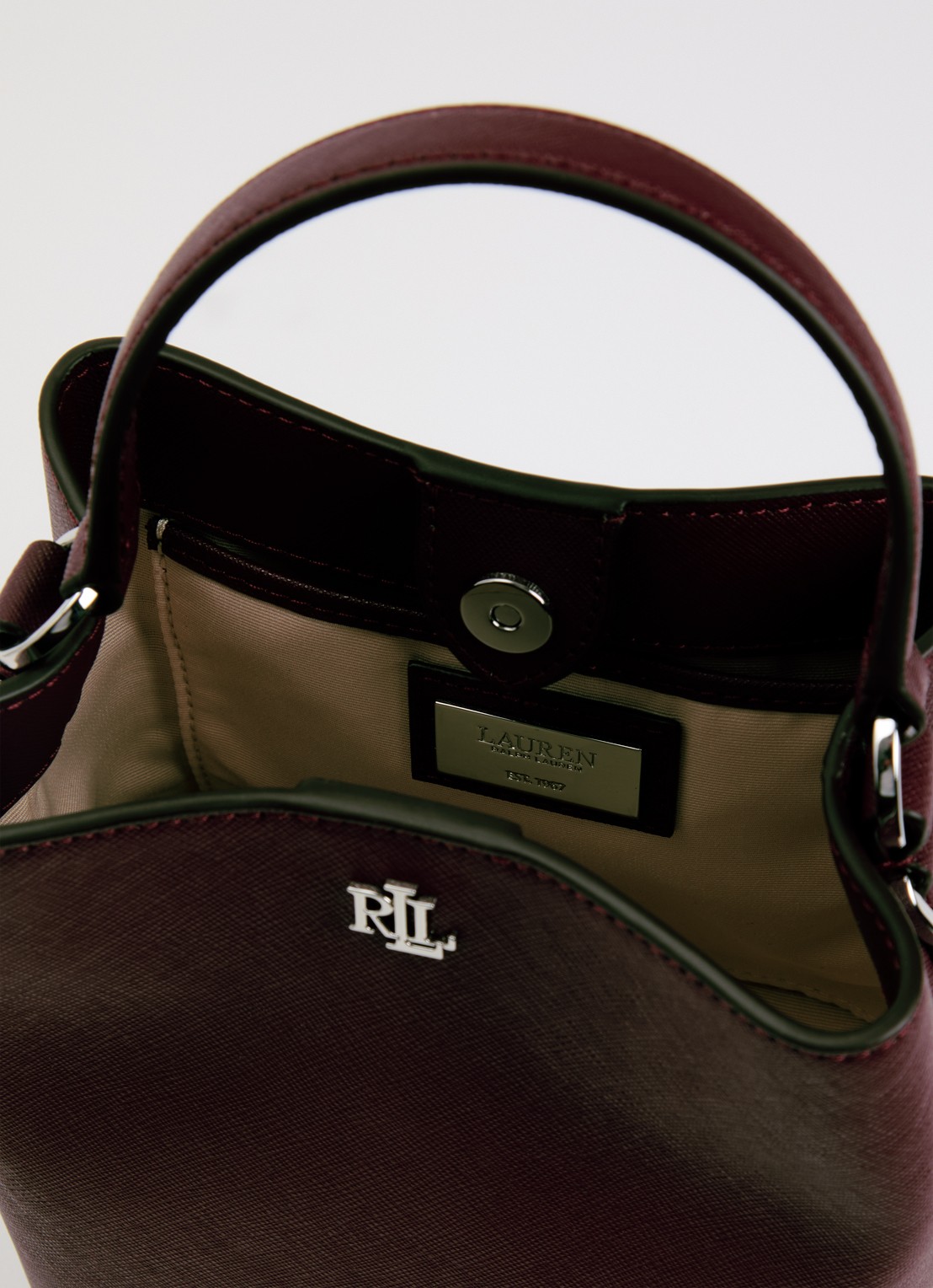 Ralph Lauren Reese Small handtas van leer met afneembare schouderriem - detail bordeauxrood