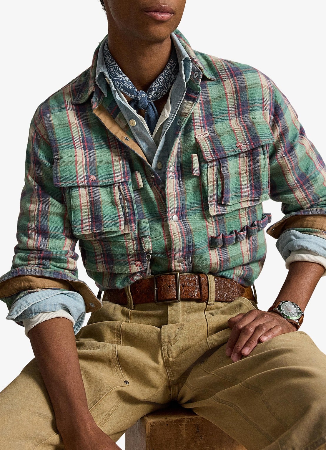 Ralph Lauren Regent custom fit overhemd met streepprint - voorkant 5 7339 green pink multi / groen