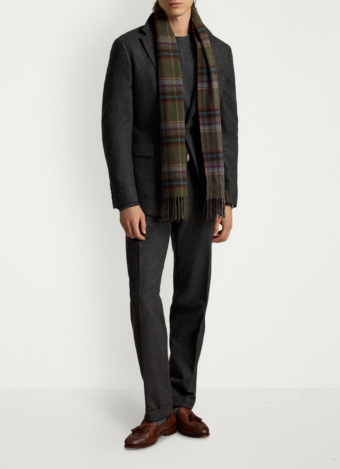 Ralph Lauren Regular fit colbert in wolblend met klepzakken - detail charcoal / antraciet
