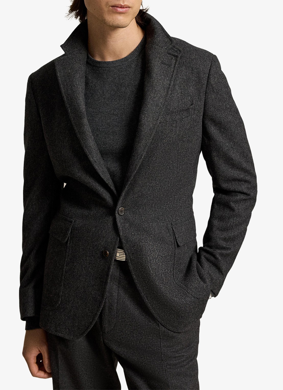 Ralph Lauren Regular fit colbert in wolblend met klepzakken - voorkant 5 charcoal / antraciet