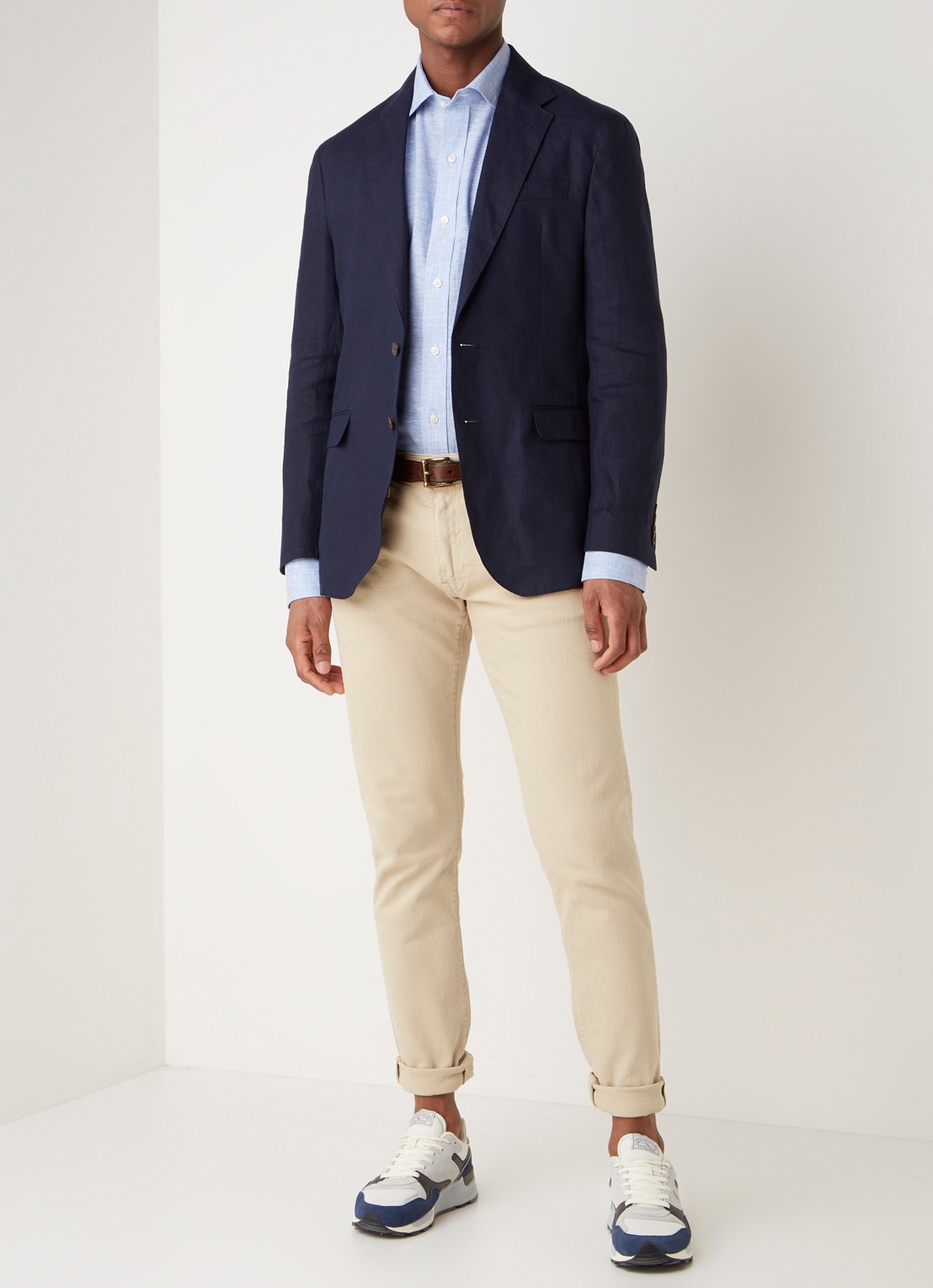 Ralph Lauren Regular fit colbert van linnen met klepzakken - voorkant 4 blauw