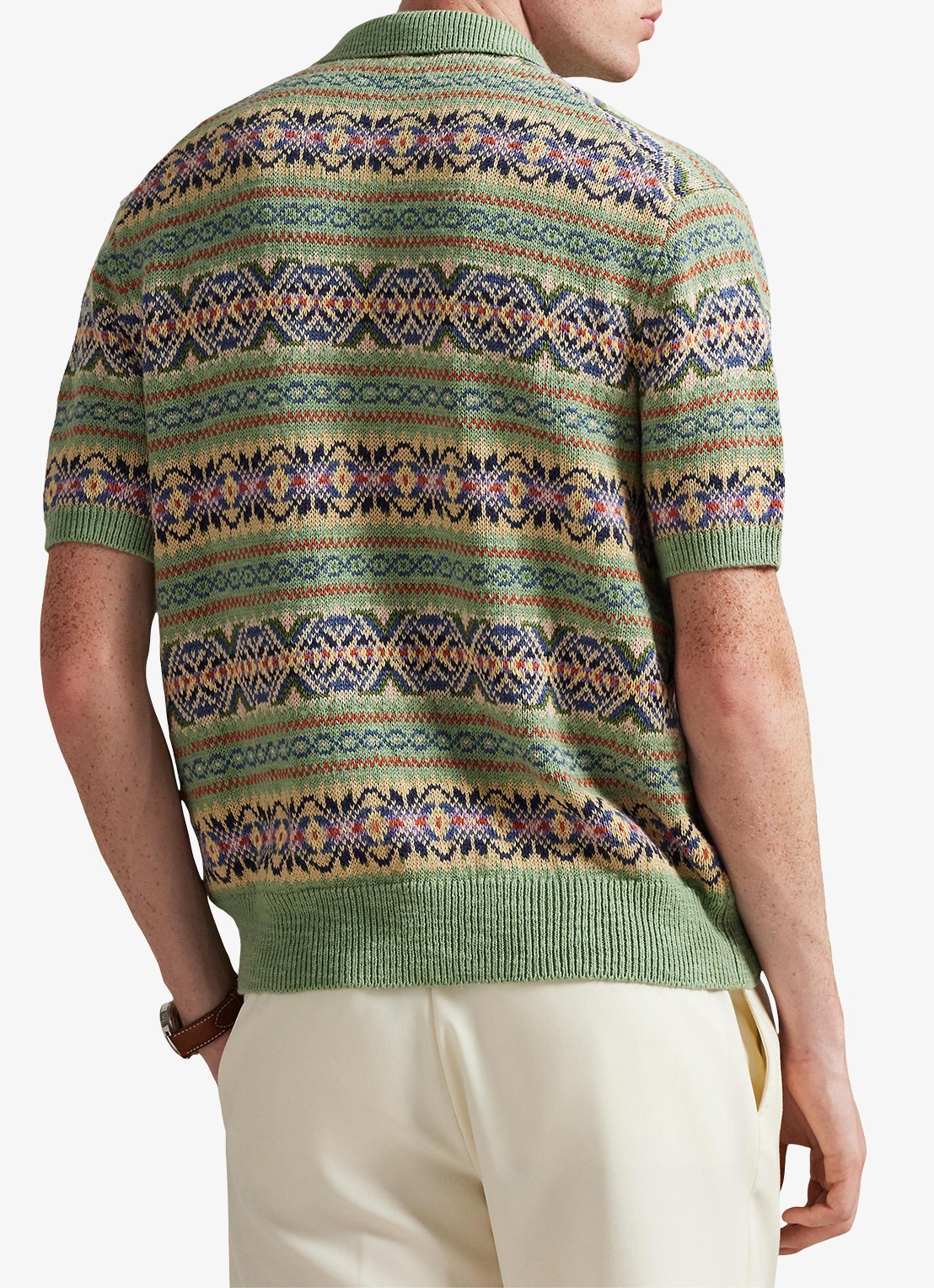 Ralph Lauren Regular fit fijngebreide polo in linnenblend met ingebreid patroon - achterkant green combo-399u
