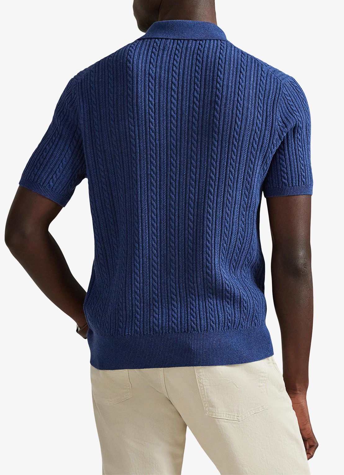 Ralph Lauren Regular fit kabelgebreide polo met logoborduring - achterkant 5 rustic navy hthr-3r19