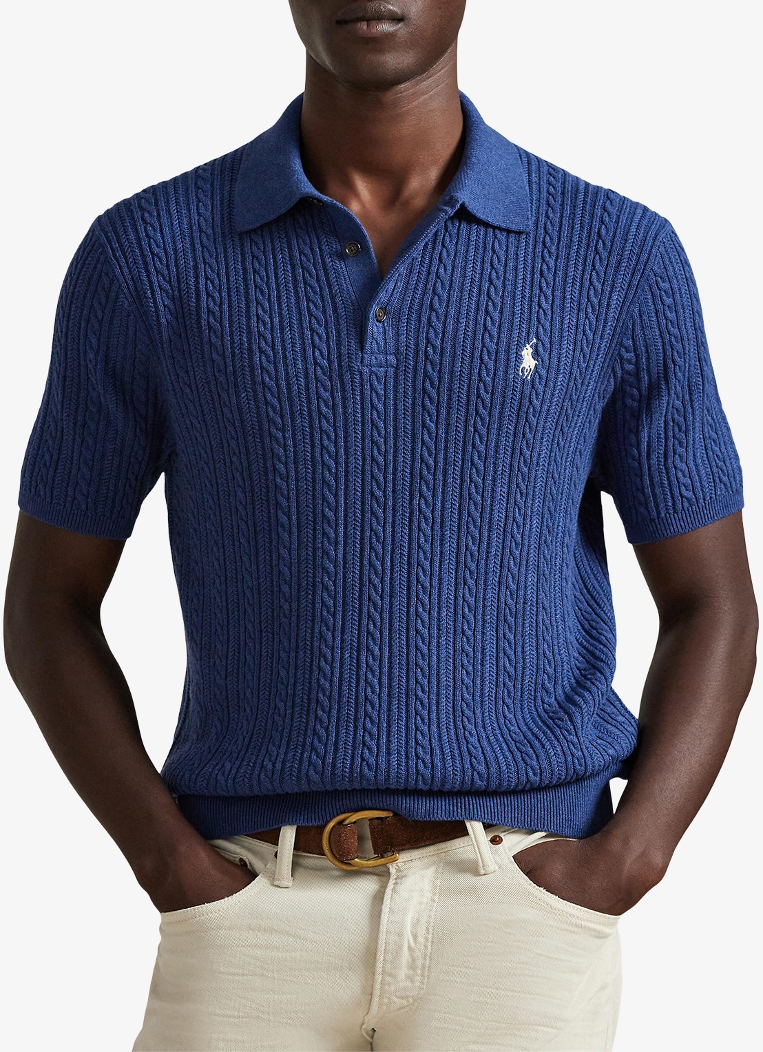 Ralph Lauren Regular fit kabelgebreide polo met logoborduring - detail rustic navy hthr-3r19