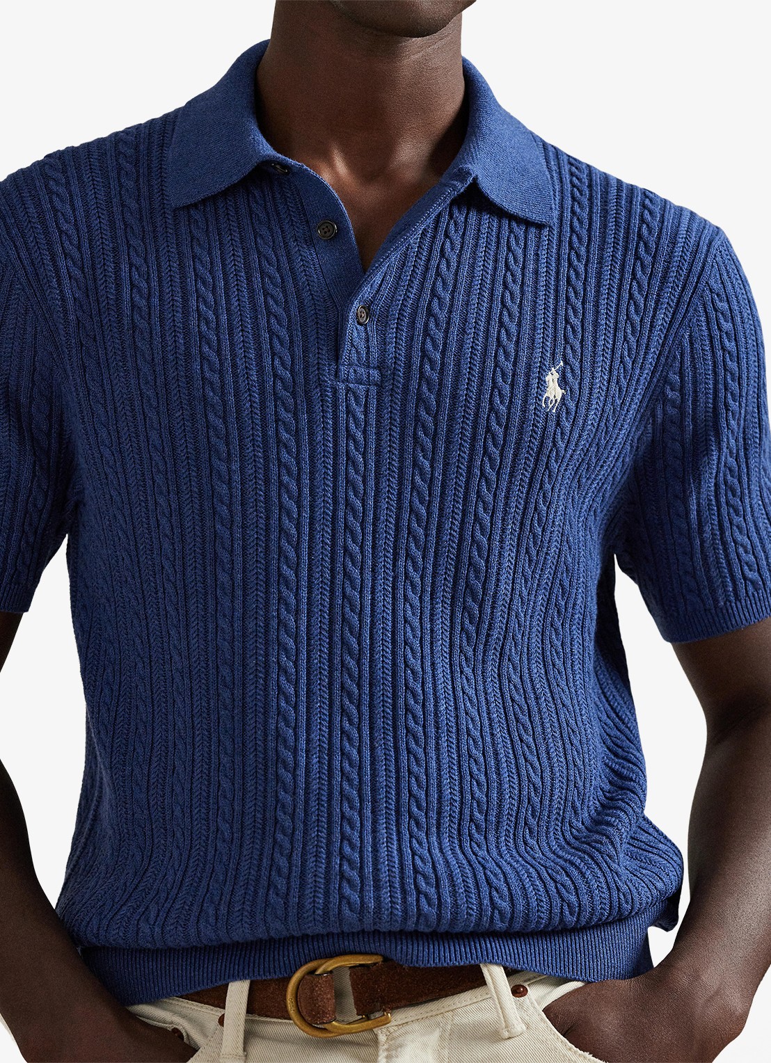 Ralph Lauren Regular fit kabelgebreide polo met logoborduring - detail 2 rustic navy hthr-3r19