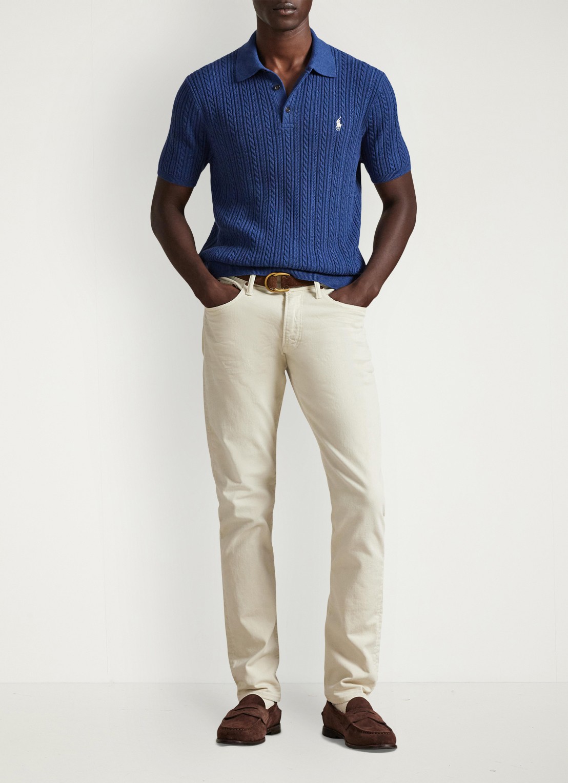 Ralph Lauren Regular fit kabelgebreide polo met logoborduring - voorkant 4 rustic navy hthr-3r19