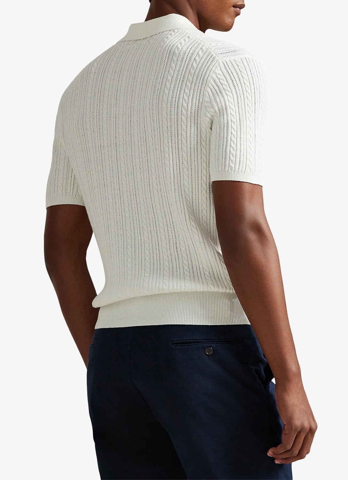 Ralph Lauren Regular fit kabelgebreide polo met logoborduring - achterkant 5 deckwash white w/ navy pp-460o