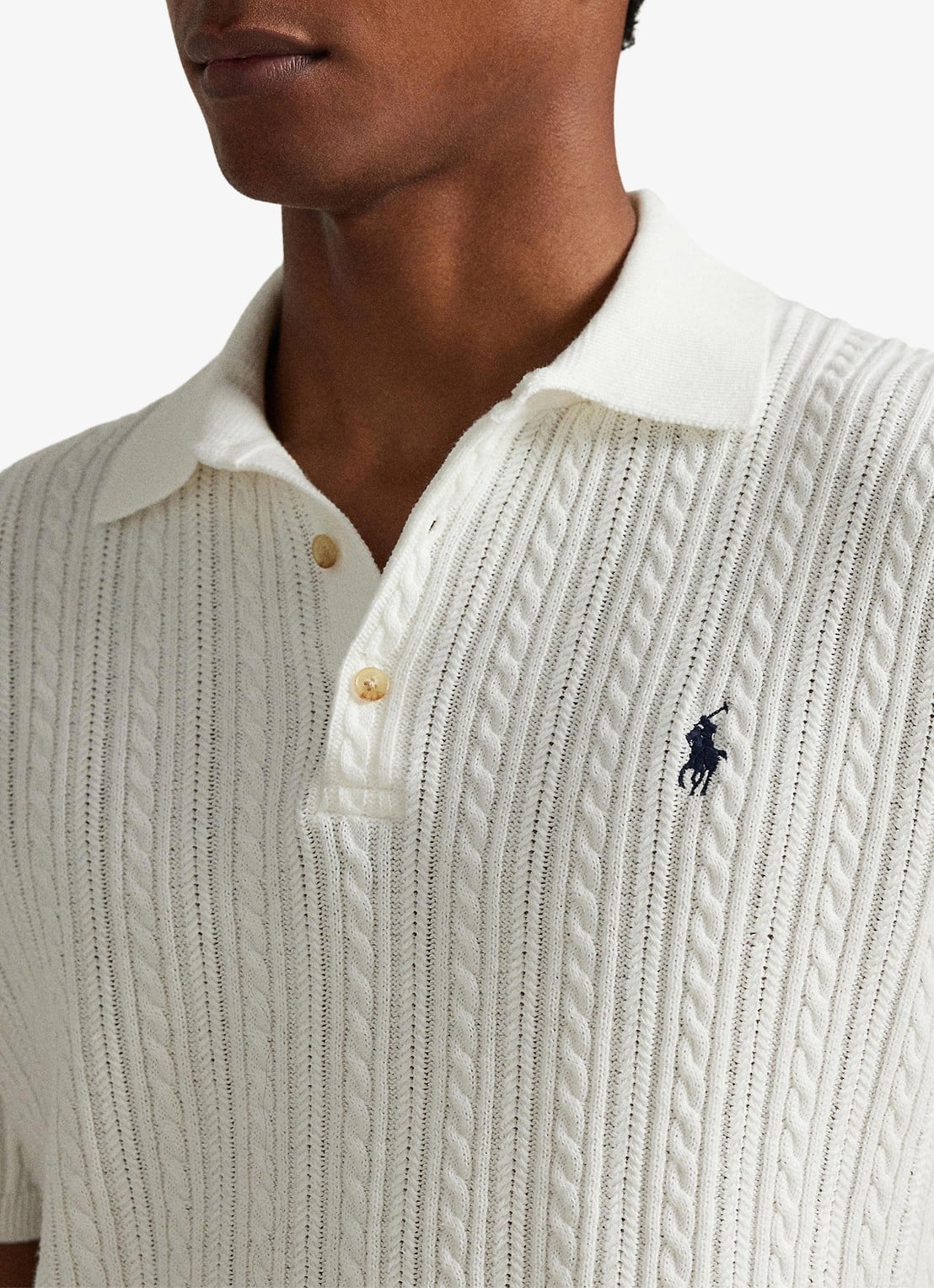 Ralph Lauren Regular fit kabelgebreide polo met logoborduring - detail 4 deckwash white w/ navy pp-460o