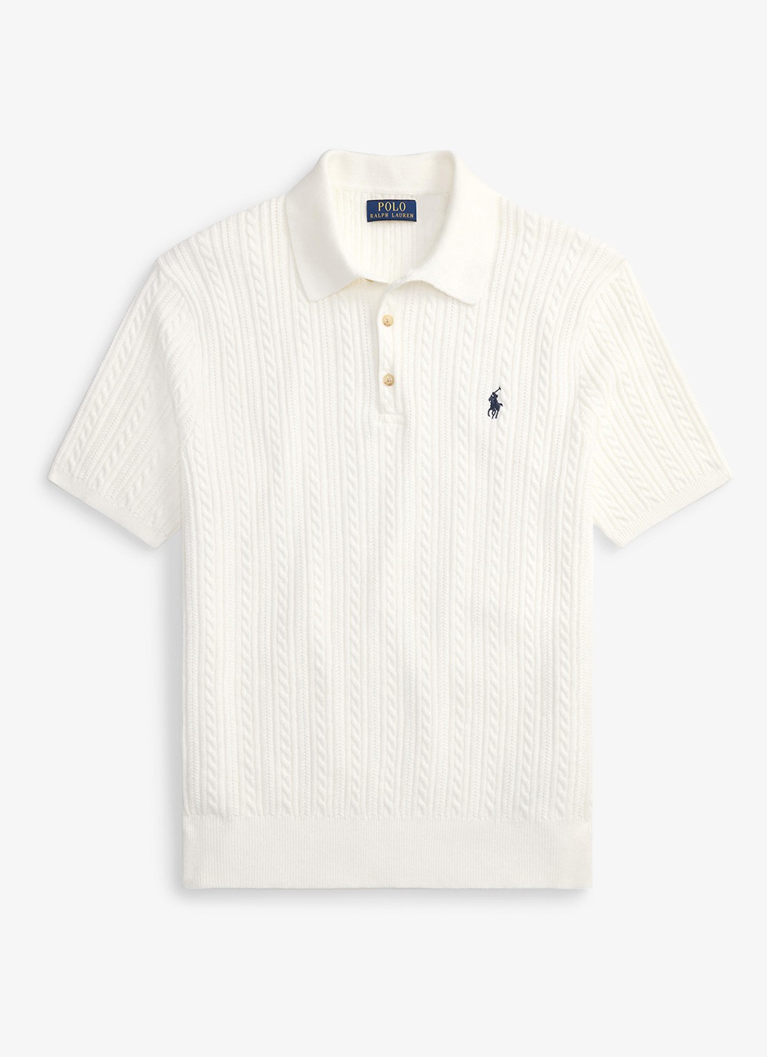 Ralph Lauren Regular fit kabelgebreide polo met logoborduring - voorkant deckwash white w/ navy pp-460o