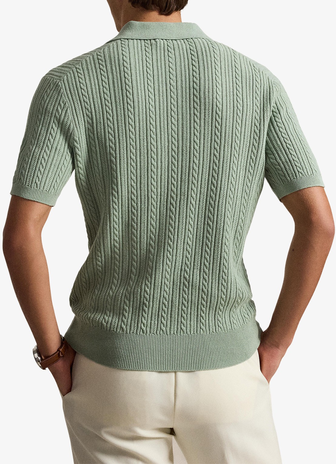 Ralph Lauren Regular fit kabelgebreide polo met logoborduring - achterkant 5 light green / lichtgroen
