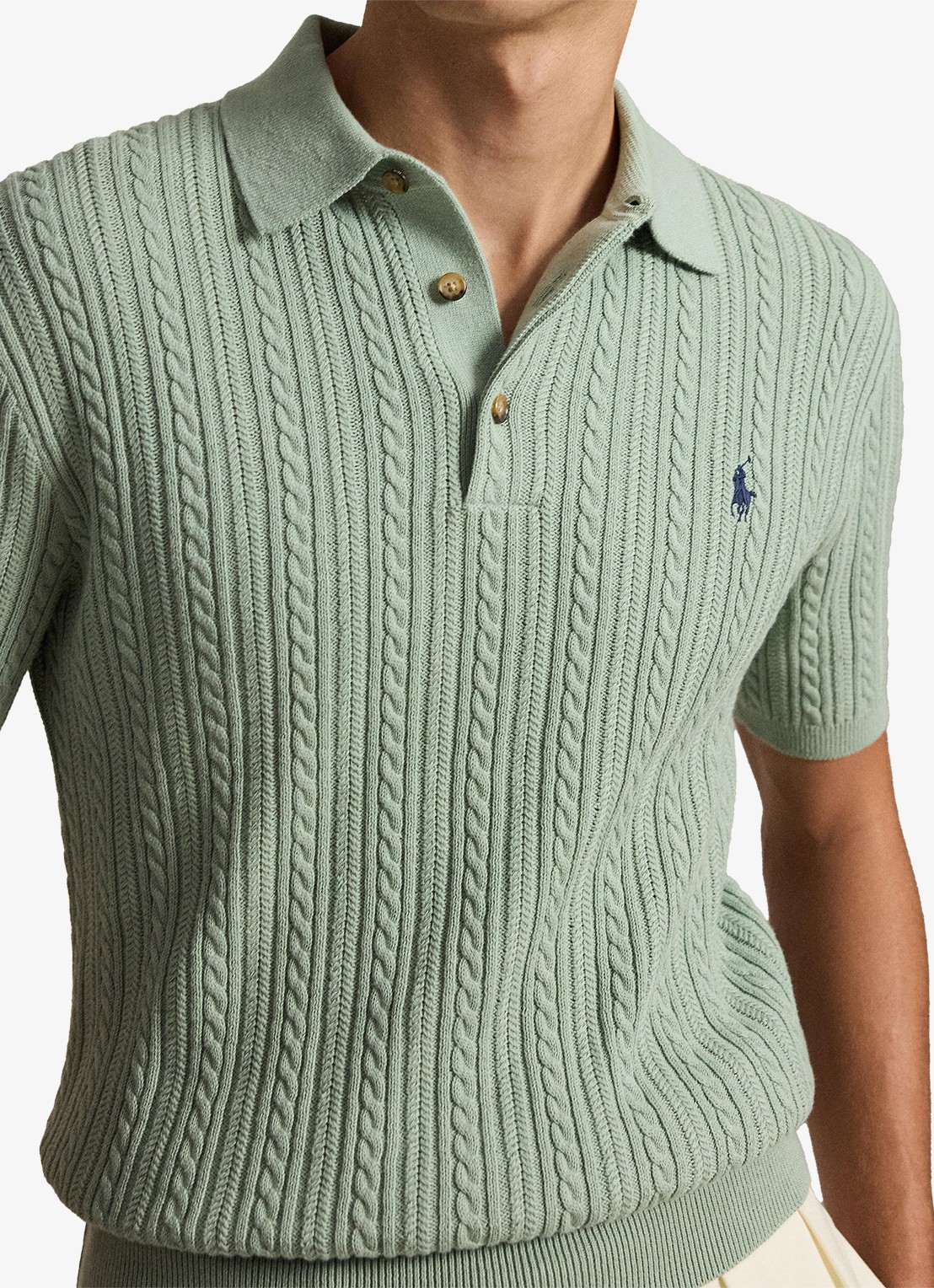 Ralph Lauren Regular fit kabelgebreide polo met logoborduring - detail 4 light green / lichtgroen