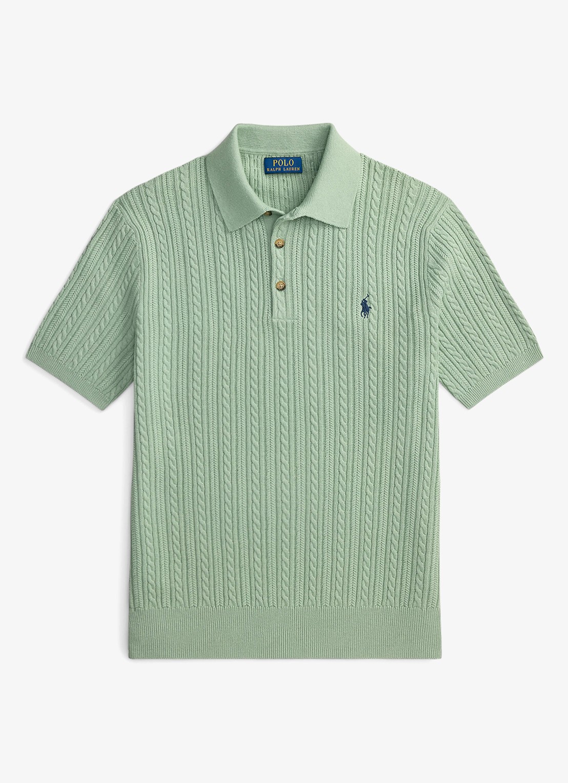 Ralph Lauren Regular fit kabelgebreide polo met logoborduring - voorkant light green / lichtgroen