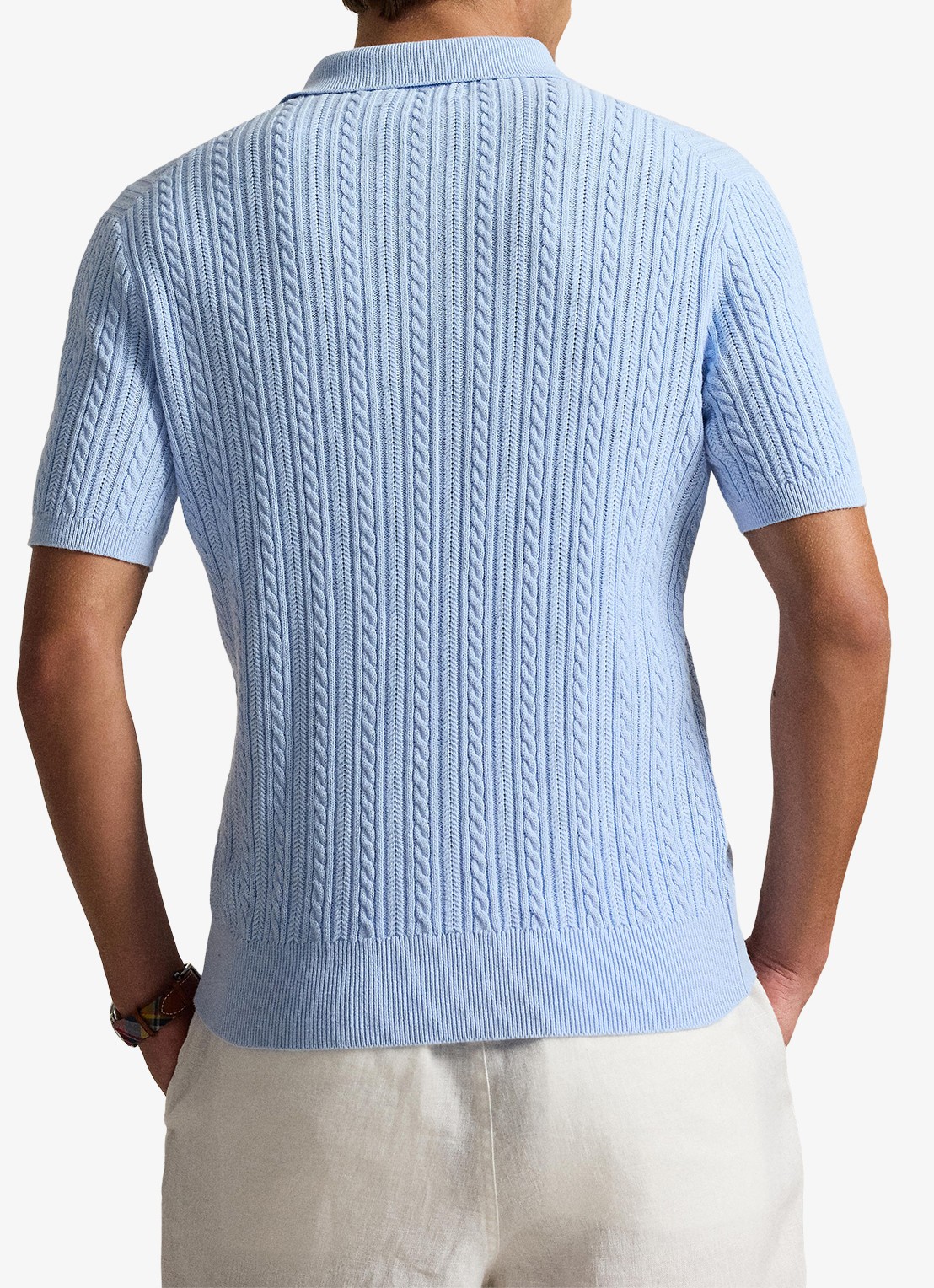 Ralph Lauren Regular fit kabelgebreide polo met logoborduring - achterkant 3 office blue / blauw