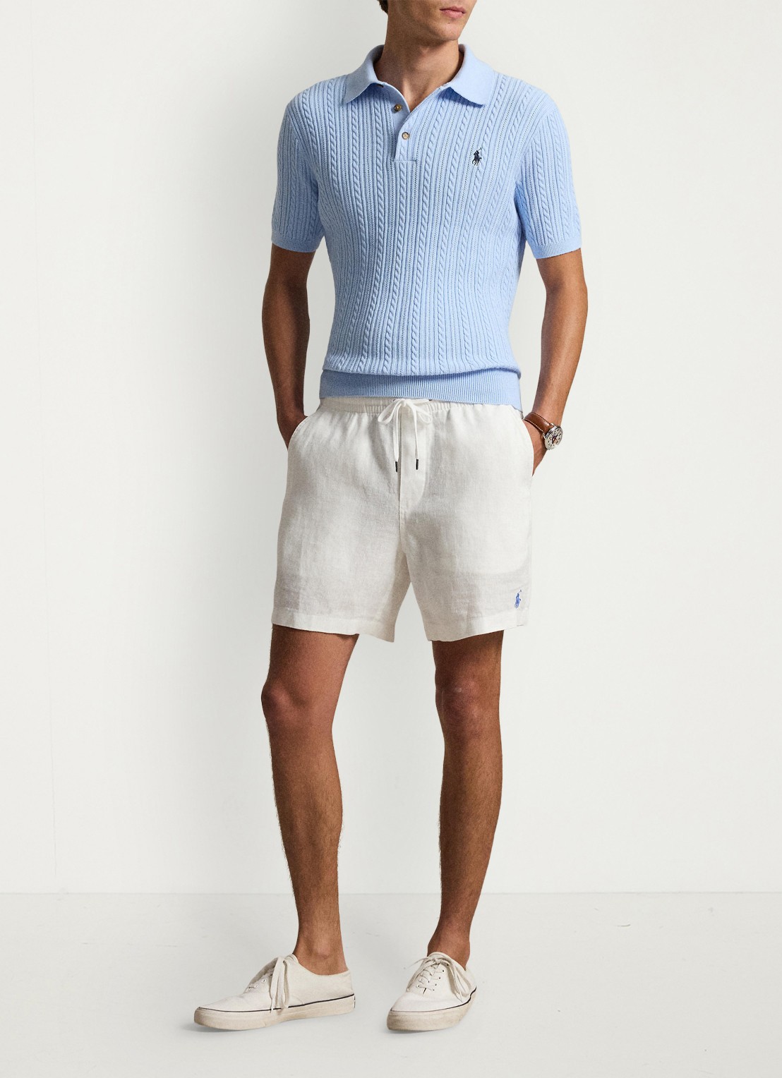 Ralph Lauren Regular fit kabelgebreide polo met logoborduring - detail 4 office blue / blauw