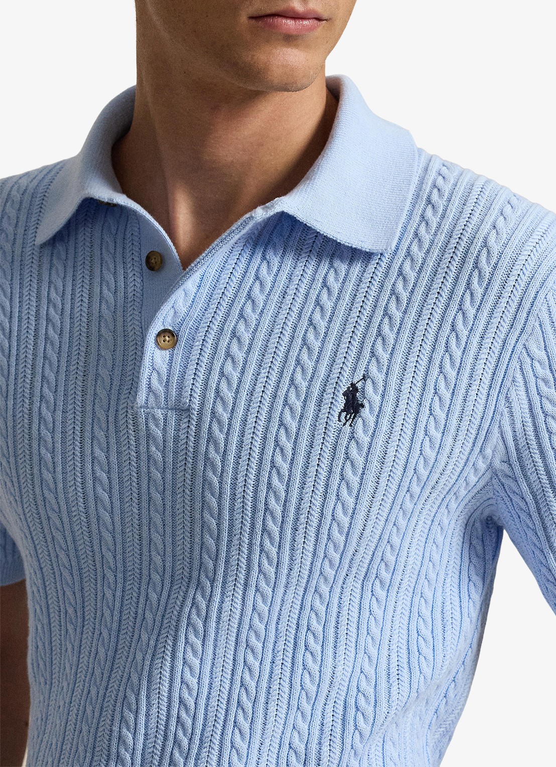 Ralph Lauren Regular fit kabelgebreide polo met logoborduring - detail 5 office blue / blauw