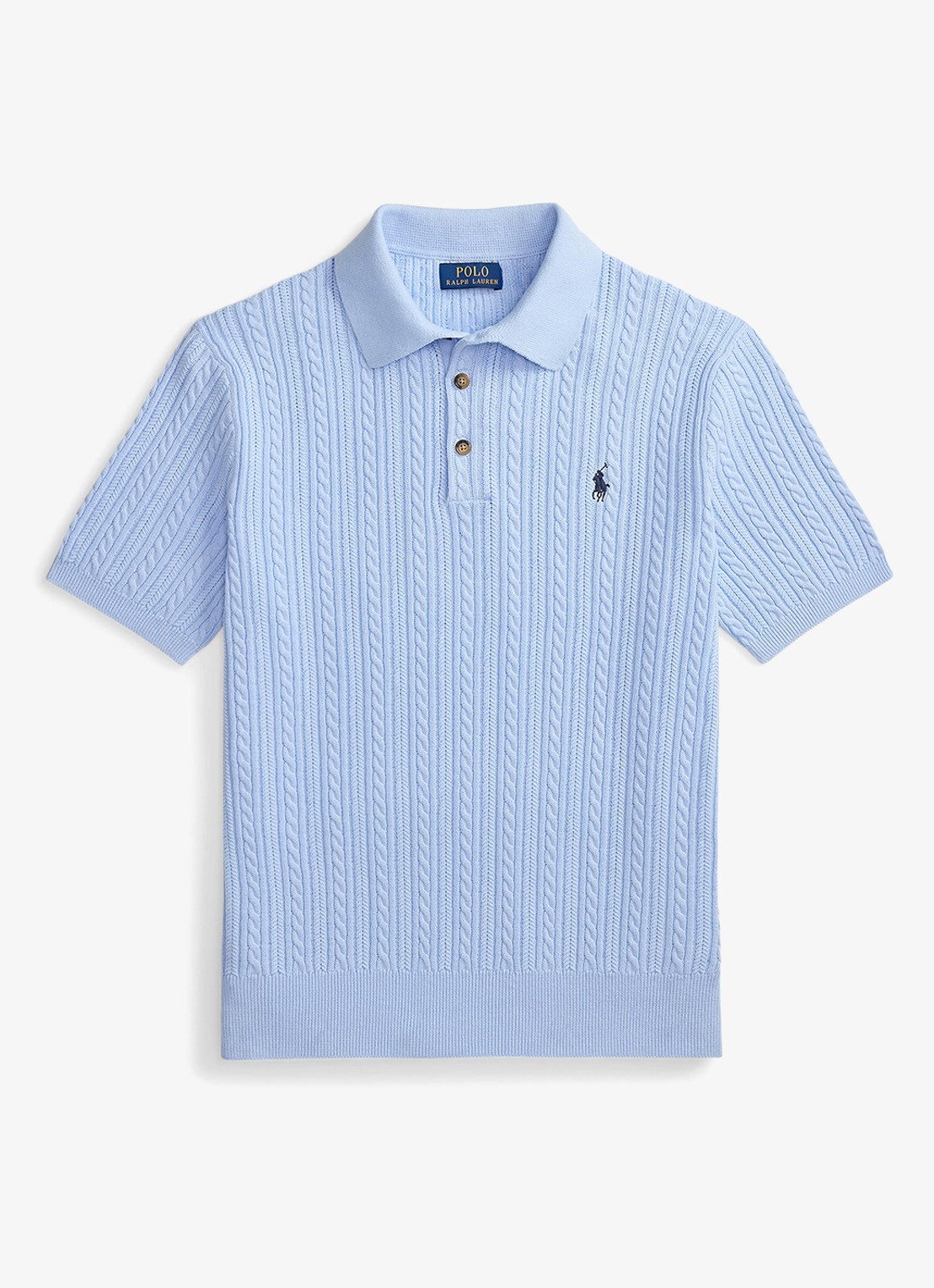 Ralph Lauren Regular fit kabelgebreide polo met logoborduring - voorkant office blue / blauw