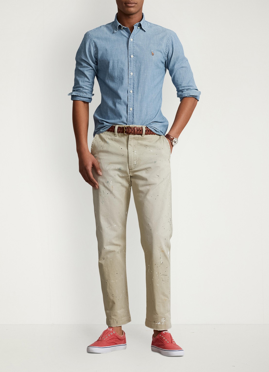 Ralph Lauren Regular fit overhemd met logo - voorkant 2 chambray / blauw