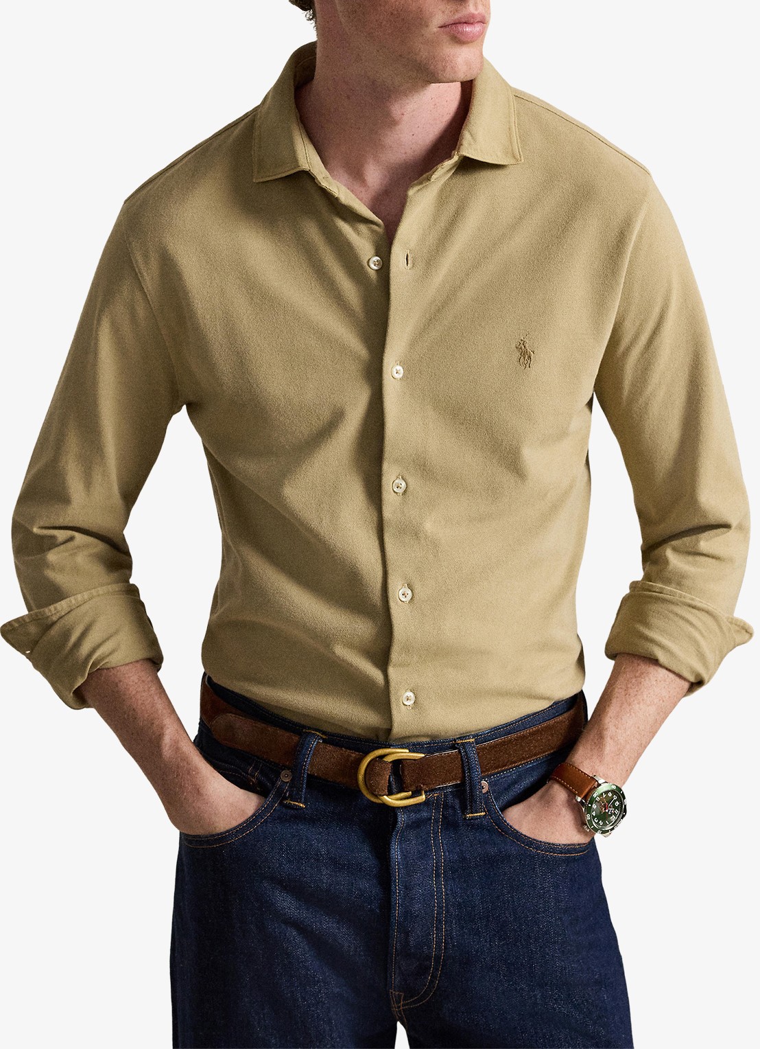 Ralph Lauren Regular fit overhemd met logo - voorkant 5 rl khaki / khaki
