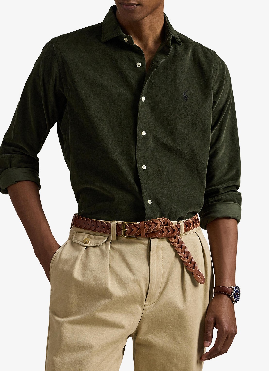 Ralph Lauren Regular fit overhemd met logoborduring - detail 4 legergroen