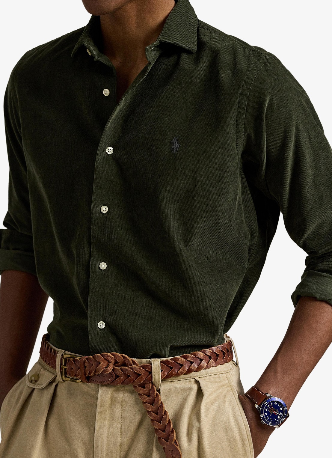 Ralph Lauren Regular fit overhemd met logoborduring - detail 5 legergroen