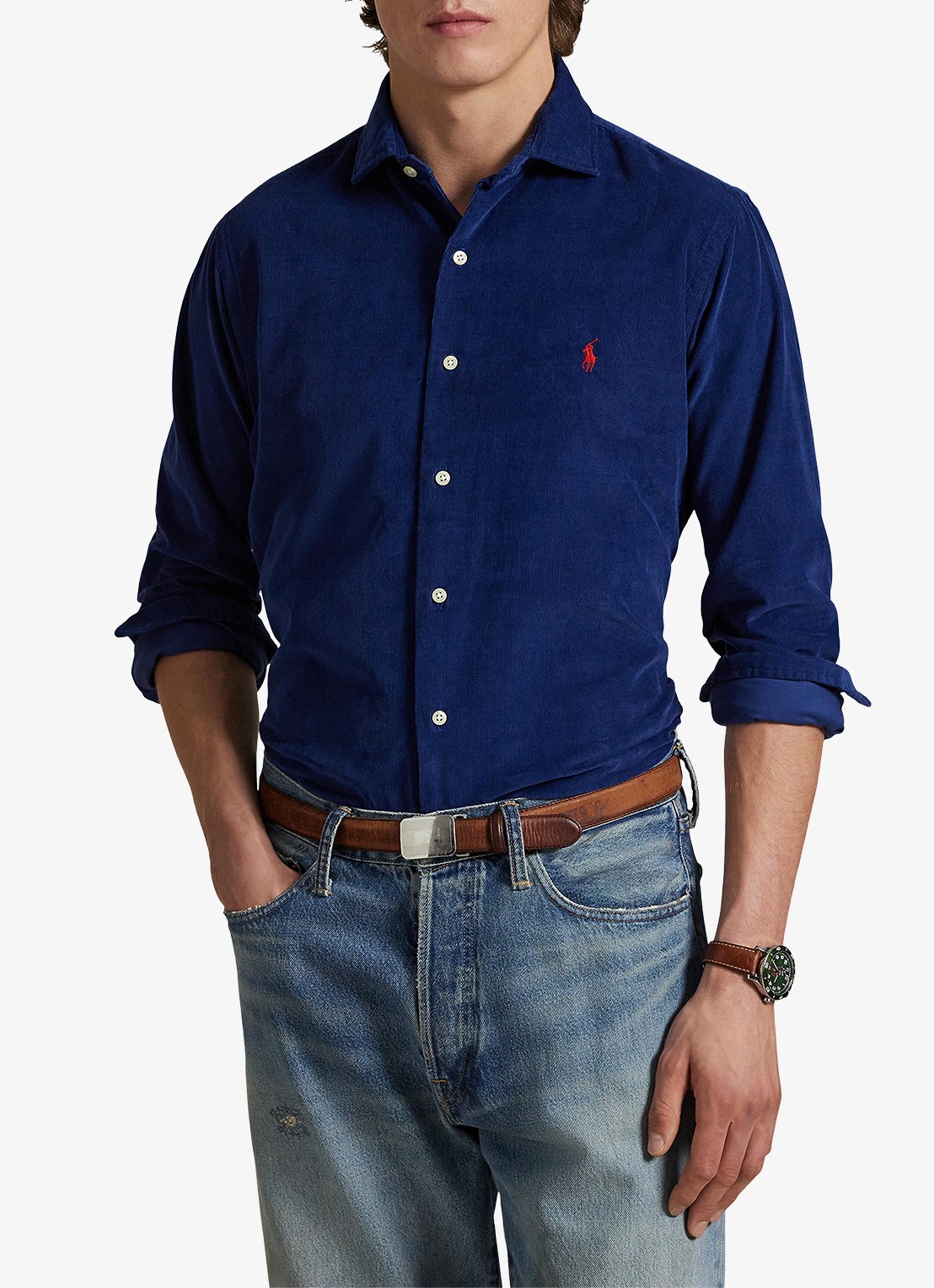 Ralph Lauren Regular fit overhemd met logoborduring - detail 4 freshwater / donkerblauw