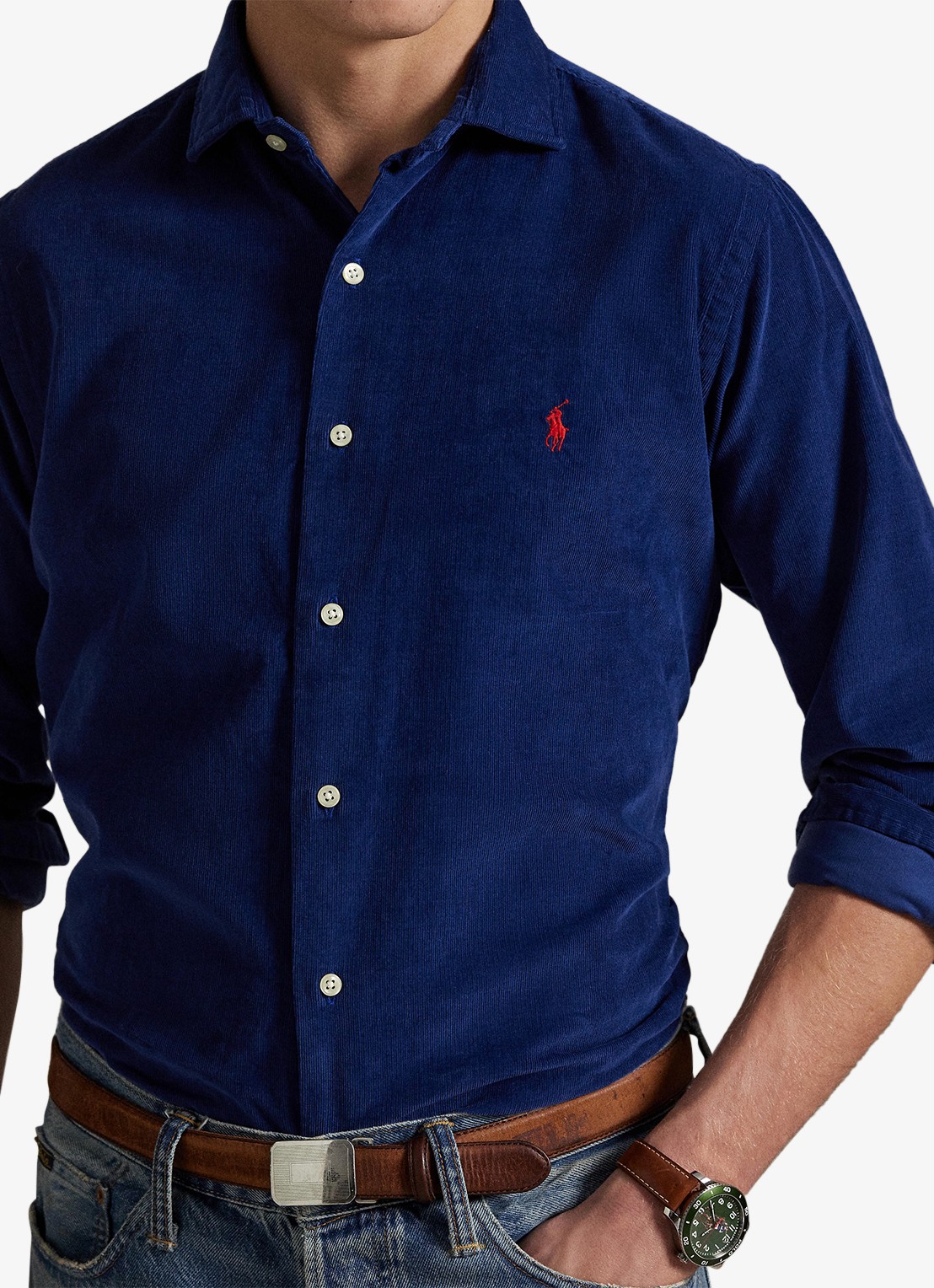 Ralph Lauren Regular fit overhemd met logoborduring - detail 5 freshwater / donkerblauw